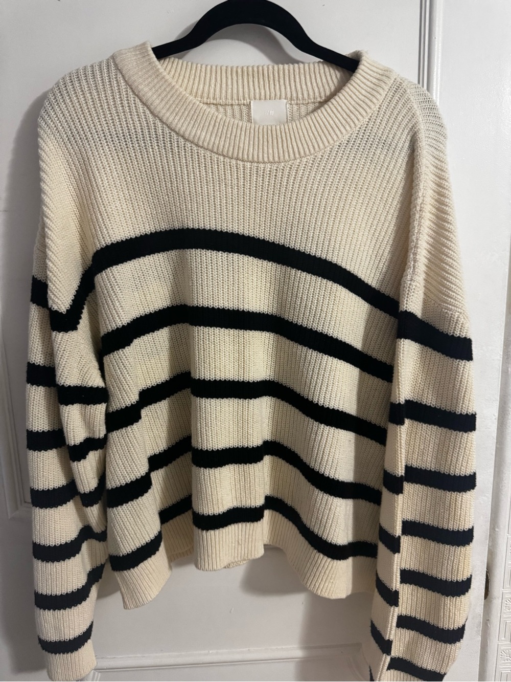 H&M Cream and Black Striped Crewneck Sweater